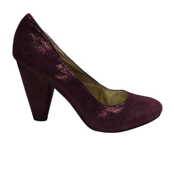 Seychelles Password Print Burgundy Paisley Embossed Leather Heels Pumps Womens 9 - Picture 2 of 15